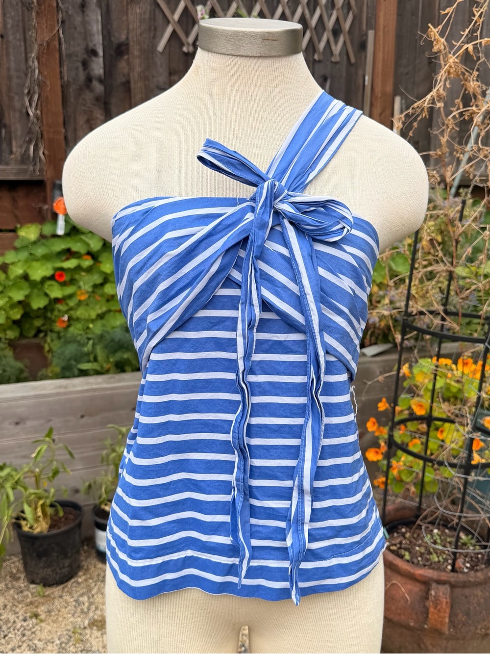 J. Crew Blue and White Striped One-Shoulder Tie Camisole